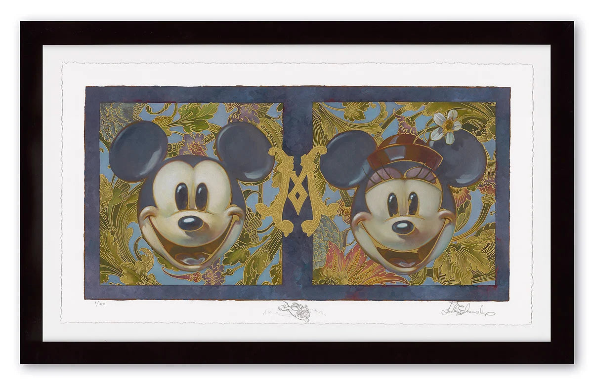 Mickey Mouse and Minnie Mouse Walt Disney Fine Art Framed Heather Edwards Signed Limited Edition of 100 Print on Canvas Gilded Ever After P