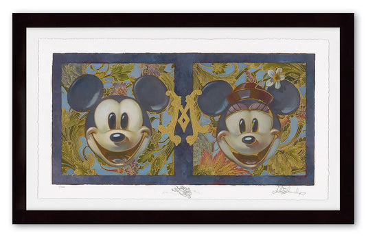 Mickey Mouse and Minnie Mouse Walt Disney Fine Art Framed Heather Edwards Signed Limited Edition of 100 Print on Canvas Gilded Ever After P