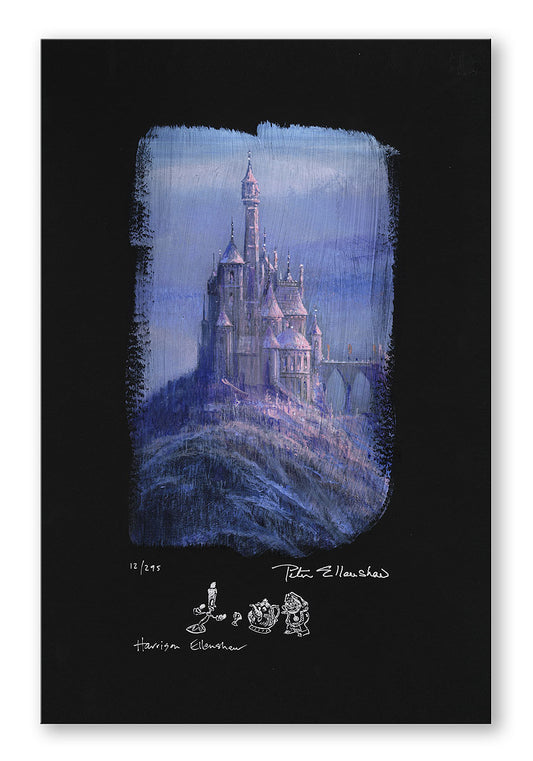 Beauty and the Beast Disney Fine Art Harrison Ellenshaw Signed Ltd Ed of 95 Chiarograph Print on Paper "Beauty and the Beast Castle" DELUXE