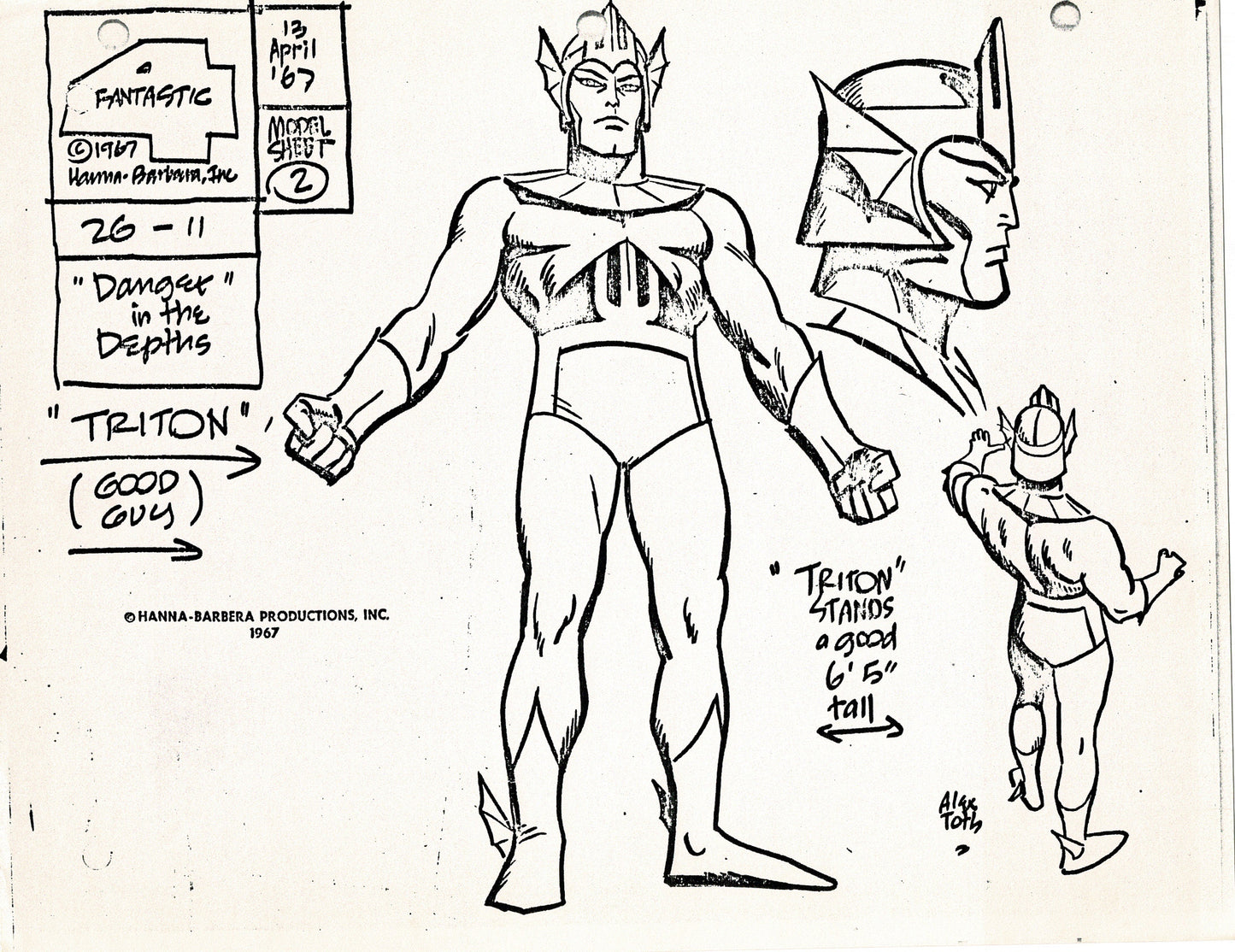 Fantastic Four 1967 Alex Toth Production Model Sheet Copy Lot of 8 Pages from Hanna Barbera