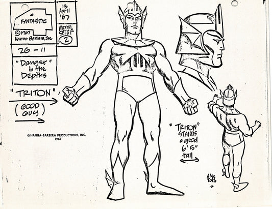 Fantastic Four 1967 Alex Toth Production Model Sheet Copy Lot of 8 Pages from Hanna Barbera