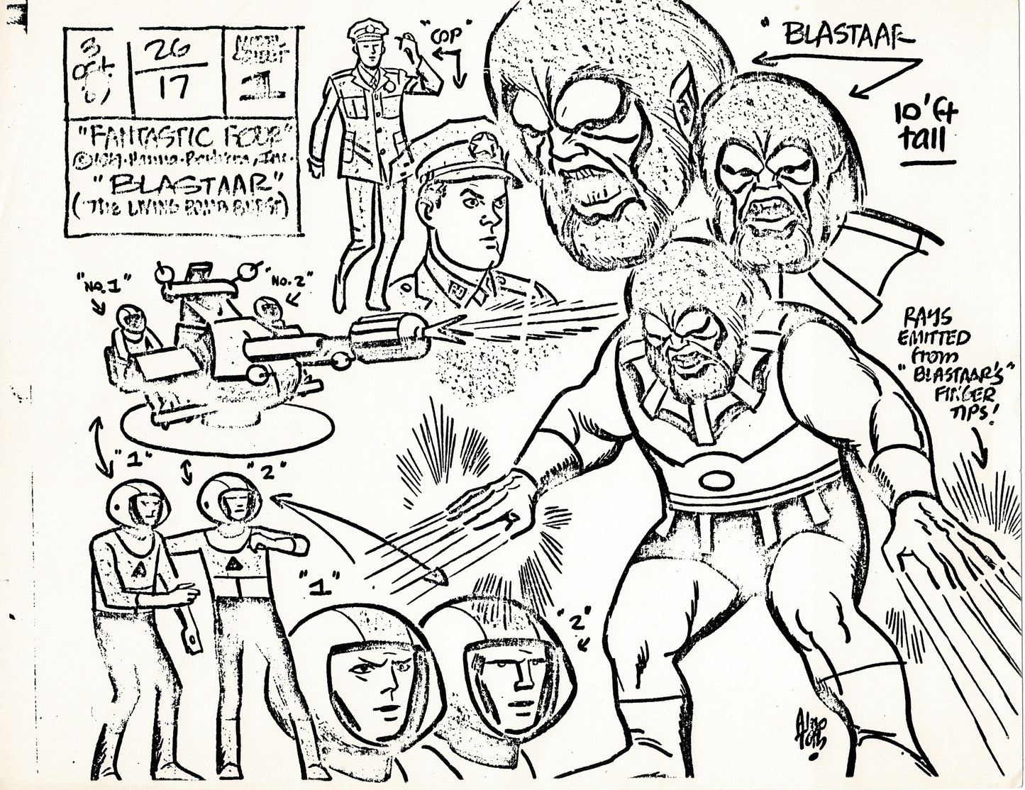 Fantastic Four 1967 Alex Toth Production Model Sheet Copy Lot of 8 Pages from Hanna Barbera