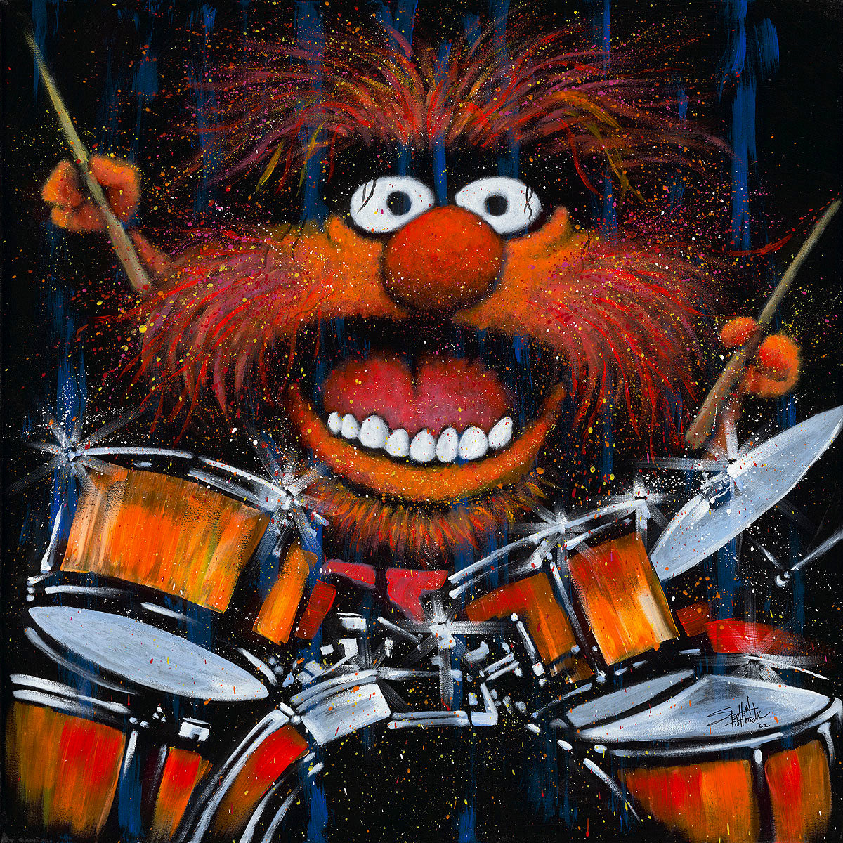 The Muppets Walt Disney Fine Art Stephen Fishwick Signed Limited Ed Print of 195 on Canvas "Rockin Animal"