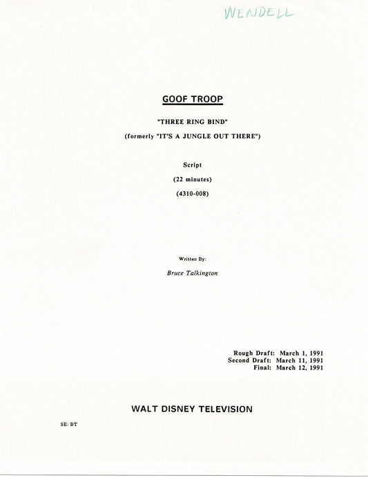 GOOF TROOP Disney Production Script Copy WITH 33 PAGES of DRAWINGS Episode 70 1992