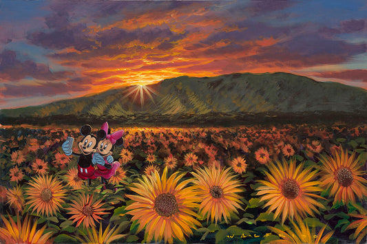 Mickey Mouse and Minnie Mouse Walt Disney Fine Art Walfrido Garcia Signed Limited Edition of 295 Print on Canvas "Sunflower Selfie"