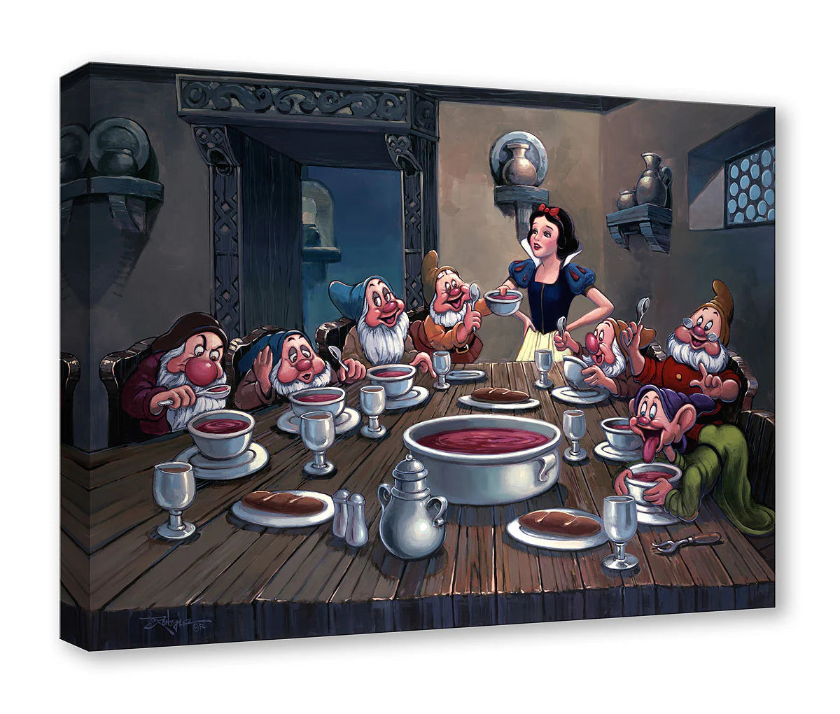 Snow White and the Seven Dwarfs Walt Disney Fine Art Rodel Gonzalez Signed Limited Edition of 30 on Canvas "Soup for Seven" PREMIERE Edition