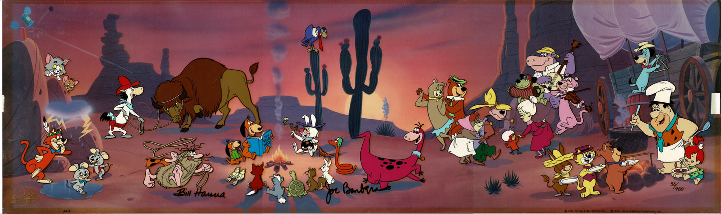 HUGE 34 Character Western Jamboree Bill Hanna and Joe Barbera SIGNED Limited Edition Cel of 400 from 1992 OHC