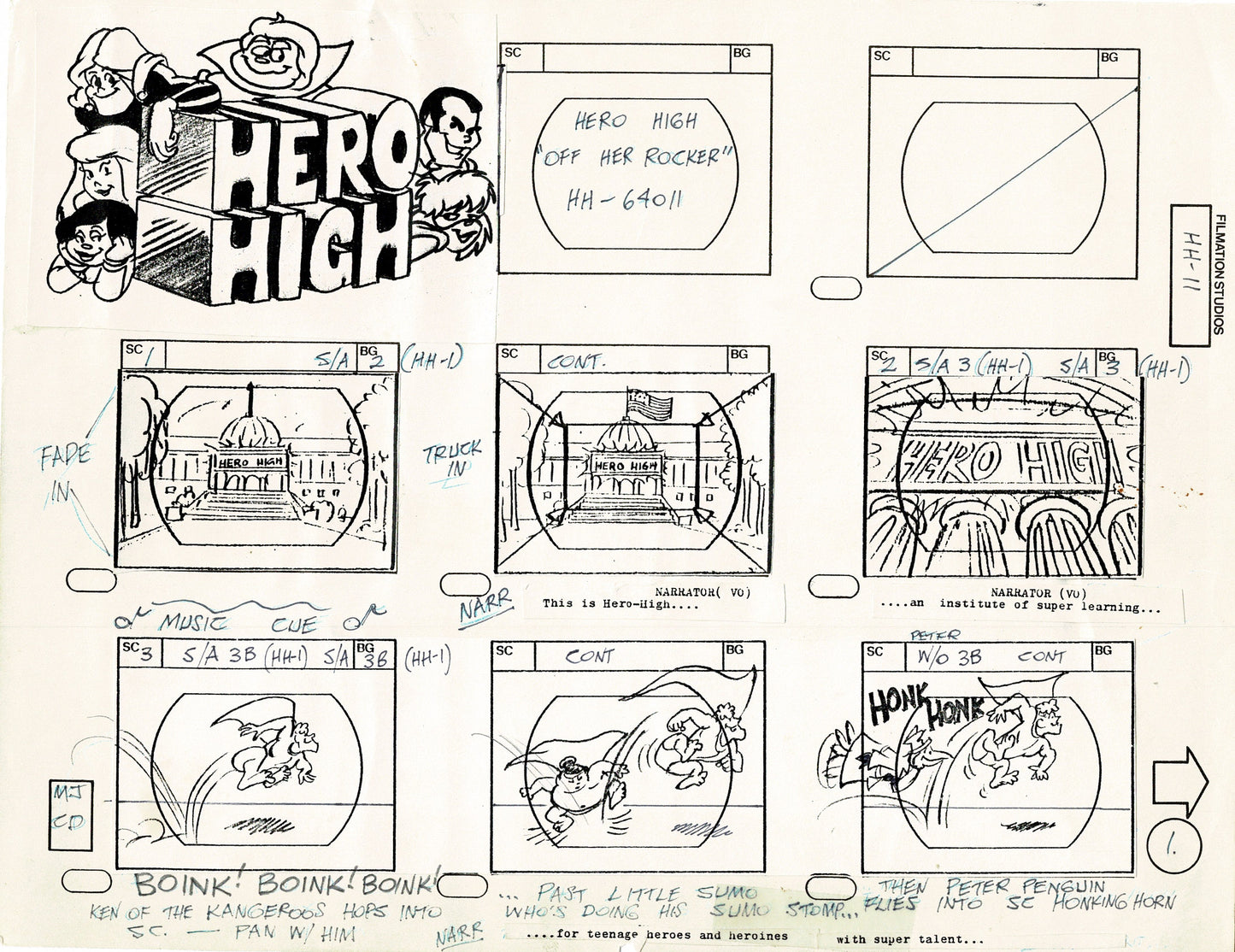 Hero High 1981 Production Animation Storyboard Page Filmation A-001