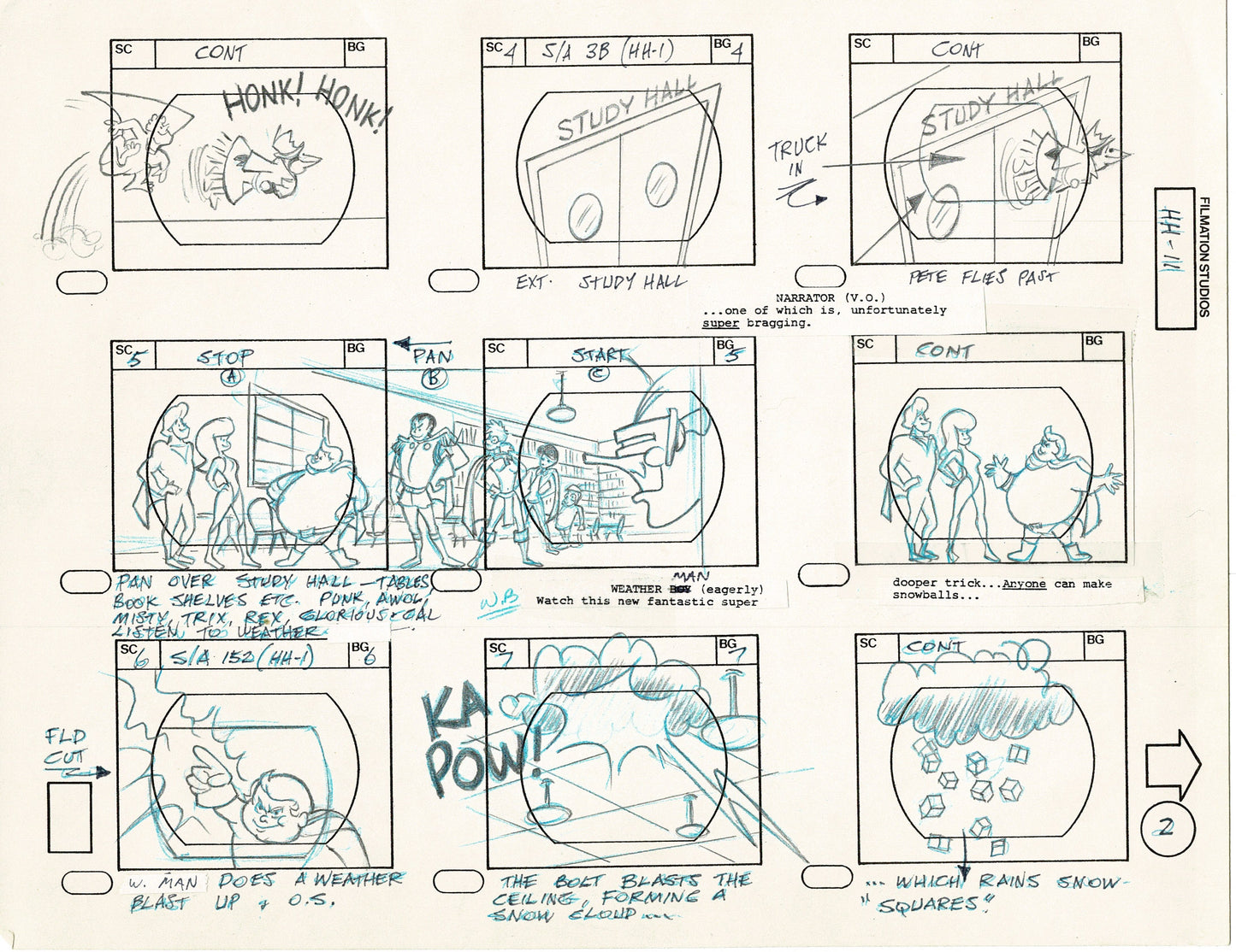 Hero High 1981 Production Animation Storyboard Page Filmation A-002