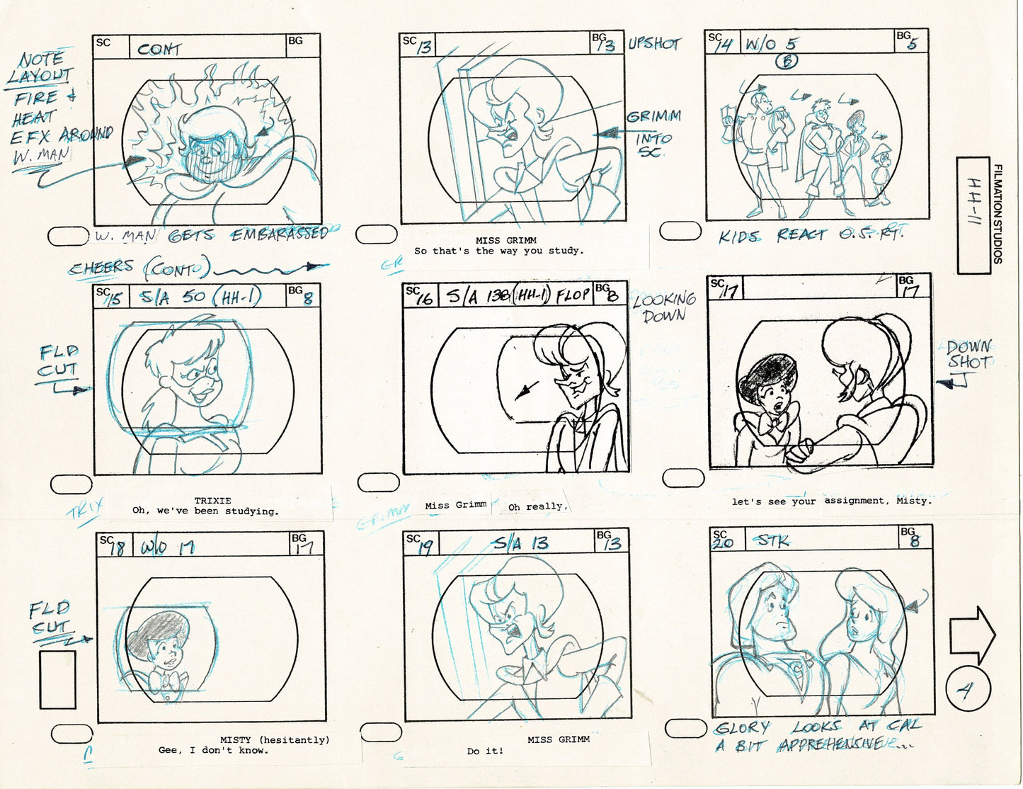 Hero High 1981 Production Animation Storyboard Page Filmation A-004