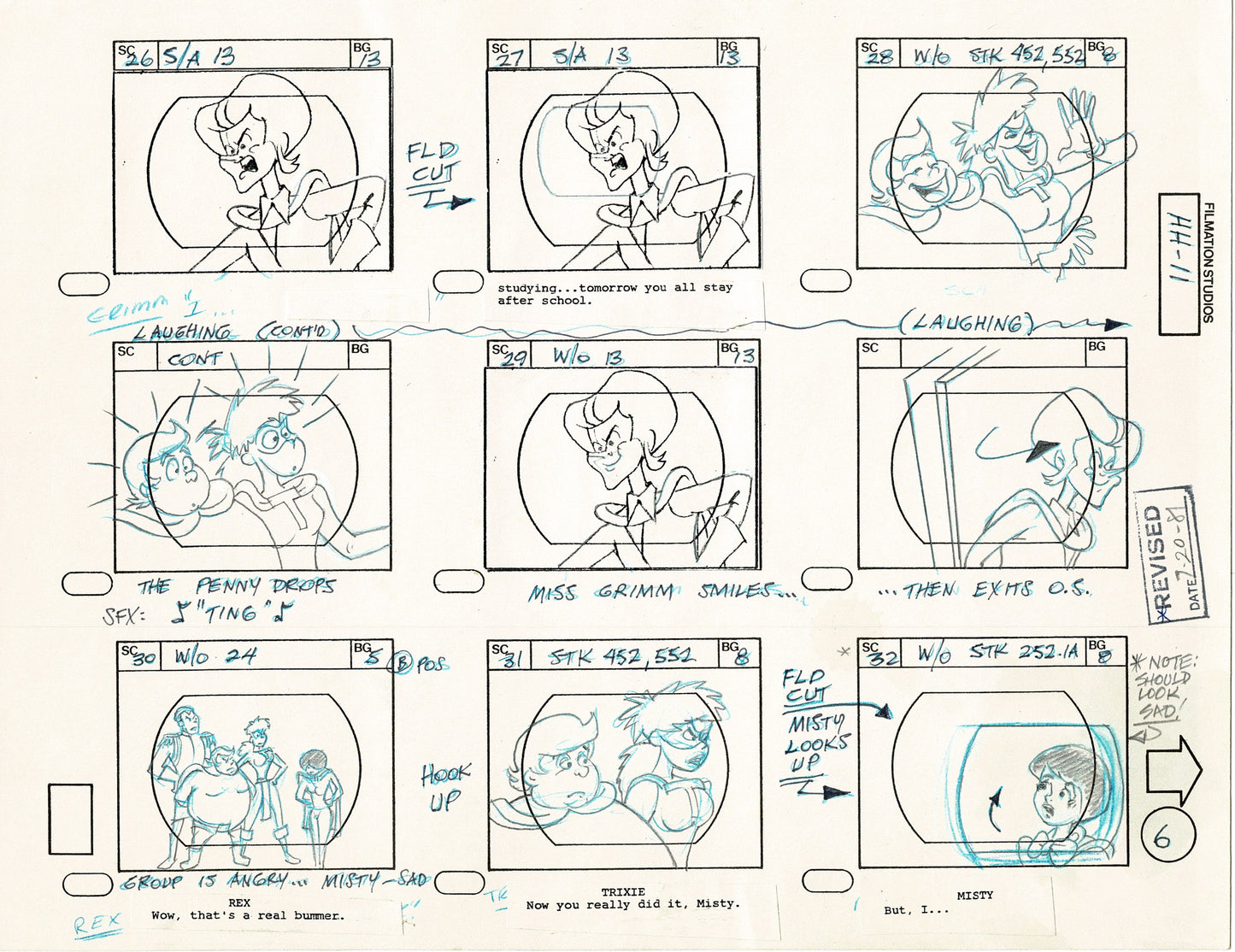 Hero High 1981 Production Animation Storyboard Page Filmation A-006