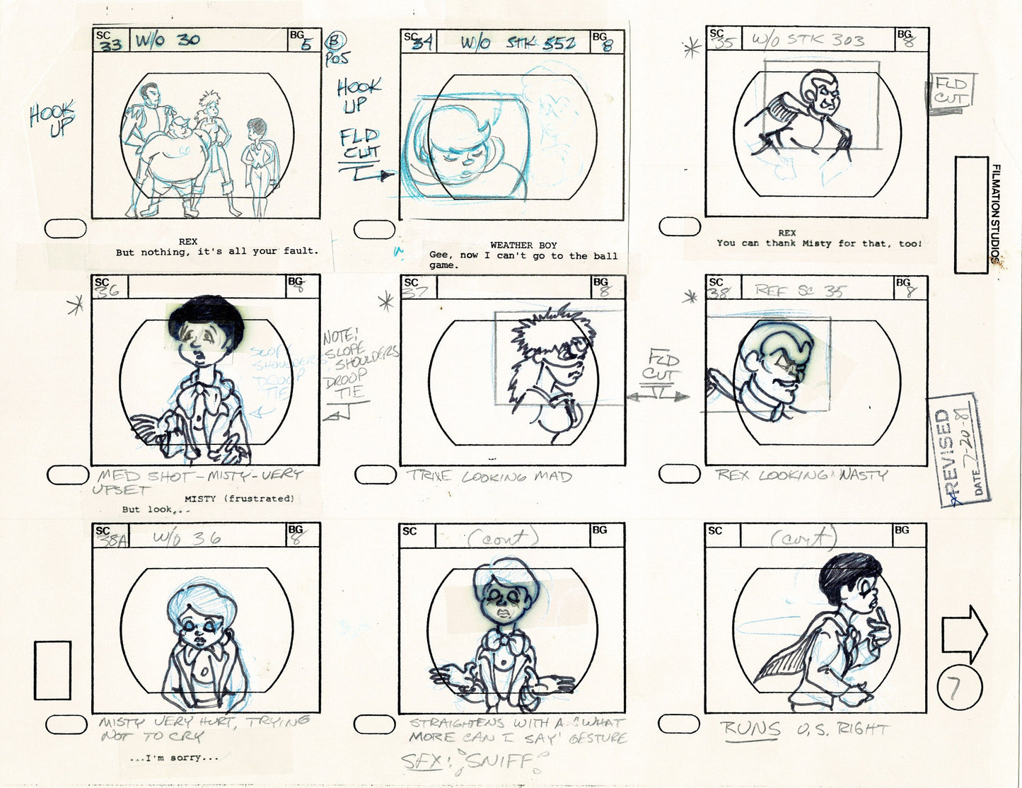 Hero High 1981 Production Animation Storyboard Page Filmation A-007