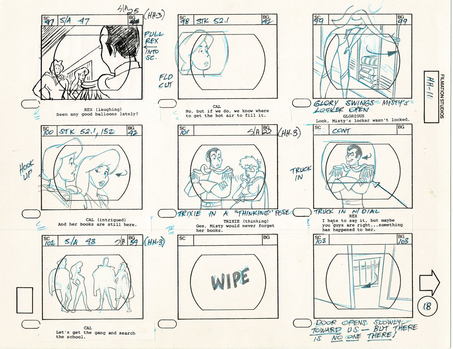 Hero High 1981 Production Animation Storyboard Page Filmation A-019