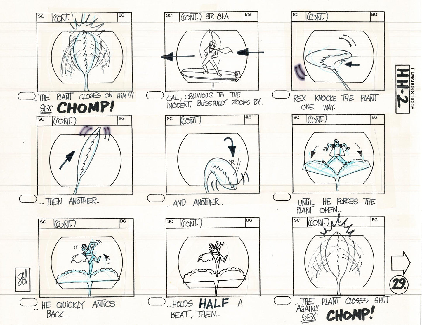 Hero High 1981 Production Animation Storyboard Page Filmation B-034