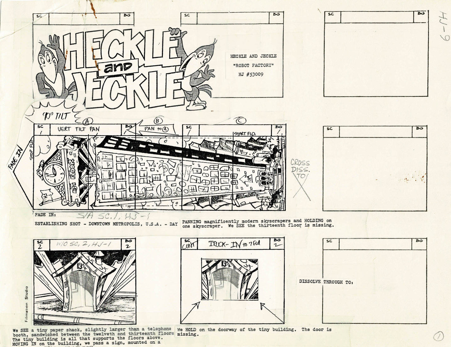 Heckle and Jeckle Storyboard Art Cartoon 2 Pages Vintage Filmation 1979 A-001n2