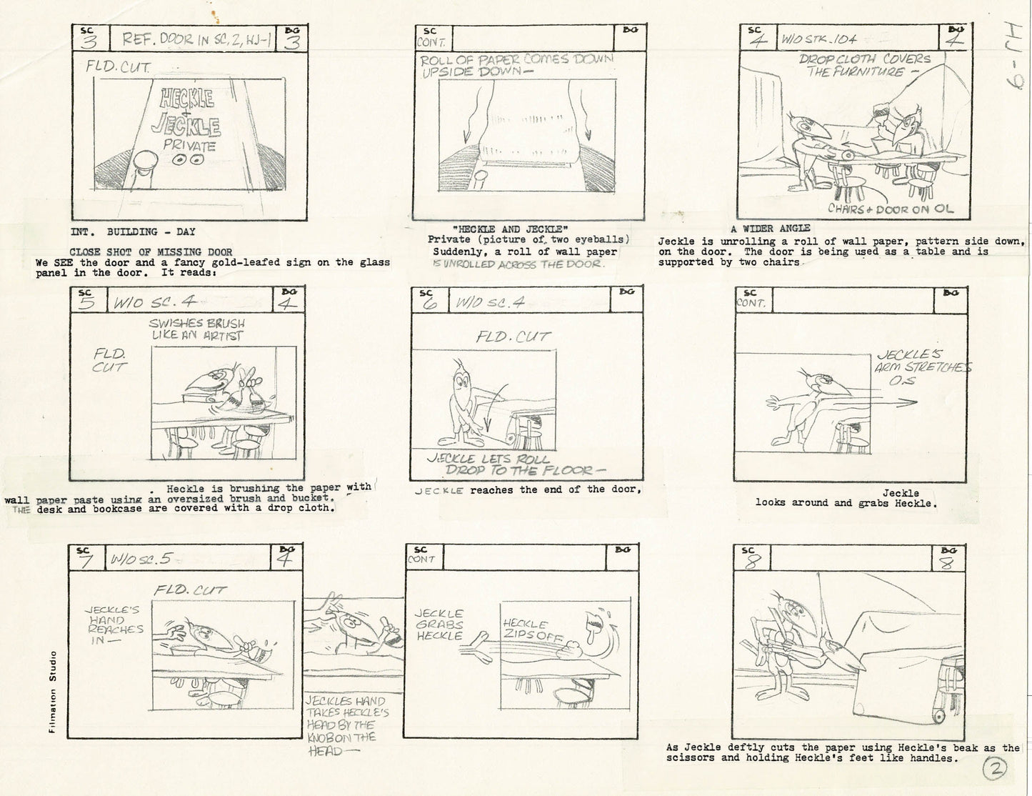 Heckle and Jeckle Storyboard Art Cartoon 2 Pages Vintage Filmation 1979 A-001n2