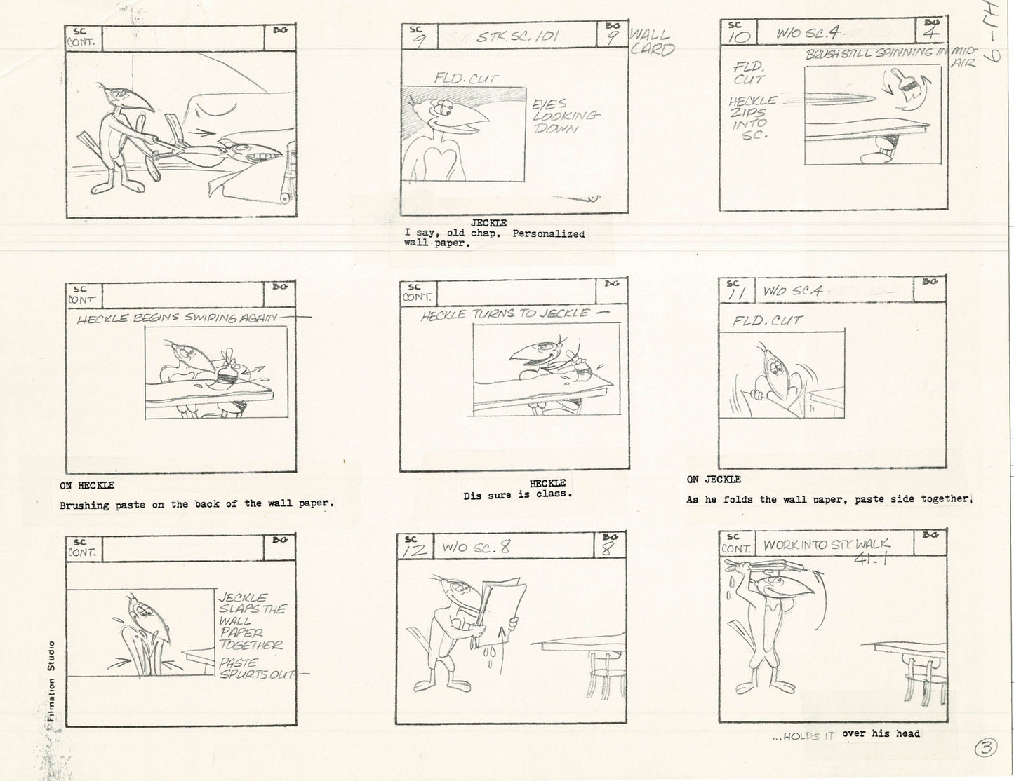 Heckle and Jeckle Storyboard Art Cartoon 2 Pages Vintage Filmation 1979 A-003n4