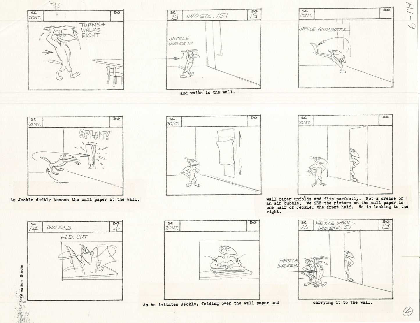 Heckle and Jeckle Storyboard Art Cartoon 2 Pages Vintage Filmation 1979 A-003n4