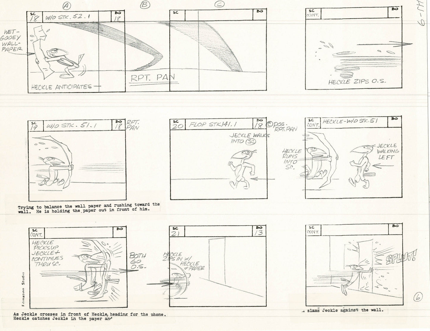 Heckle and Jeckle Storyboard Art Cartoon 2 Pages Vintage Filmation 1979 A-005n6