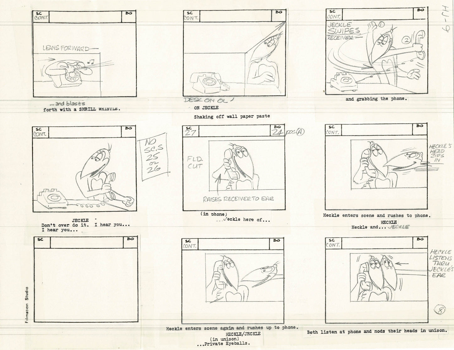 Heckle and Jeckle Storyboard Art Cartoon 2 Pages Vintage Filmation 1979 A-007n8