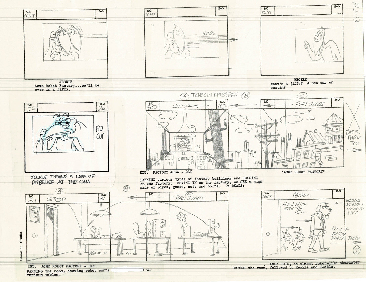 Heckle and Jeckle Storyboard Art Cartoon 2 Pages Vintage Filmation 1979 A-009n10