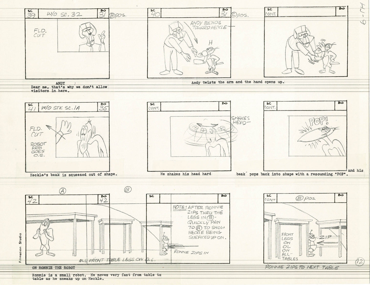 Heckle and Jeckle Storyboard Art Cartoon 2 Pages Vintage Filmation 1979 A-011n12