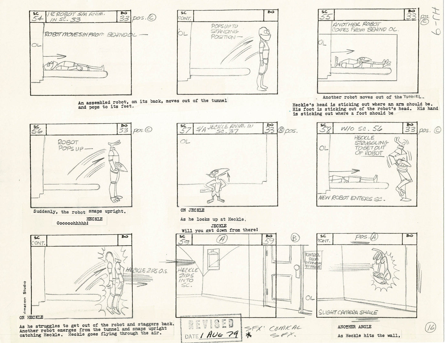 Heckle and Jeckle Storyboard Art Cartoon 2 Pages Vintage Filmation 1979 A-015n16