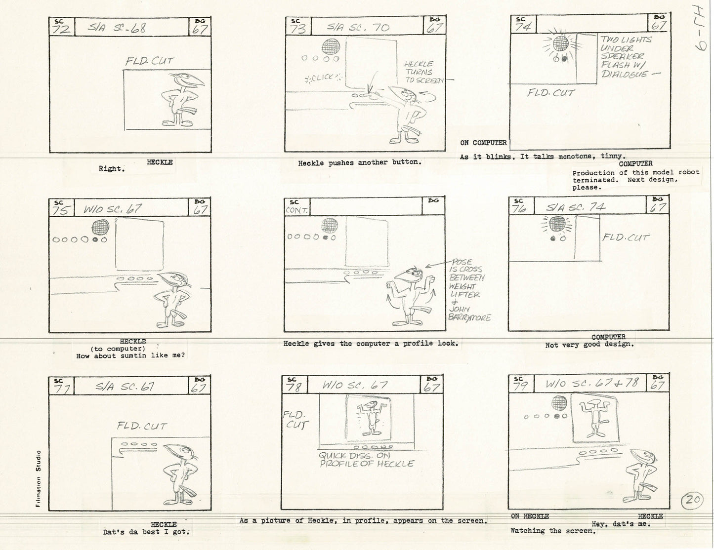 Heckle and Jeckle Storyboard Art Cartoon 2 Pages Vintage Filmation 1979 A-019n20