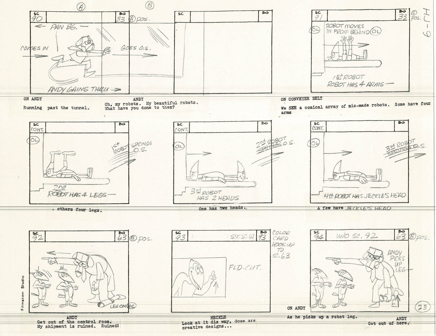 Heckle and Jeckle Storyboard Art Cartoon 2 Pages Vintage Filmation 1979 A-023n24