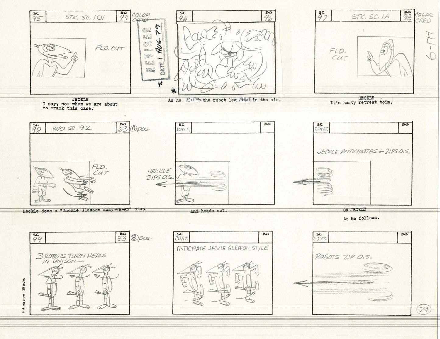 Heckle and Jeckle Storyboard Art Cartoon 2 Pages Vintage Filmation 1979 A-023n24