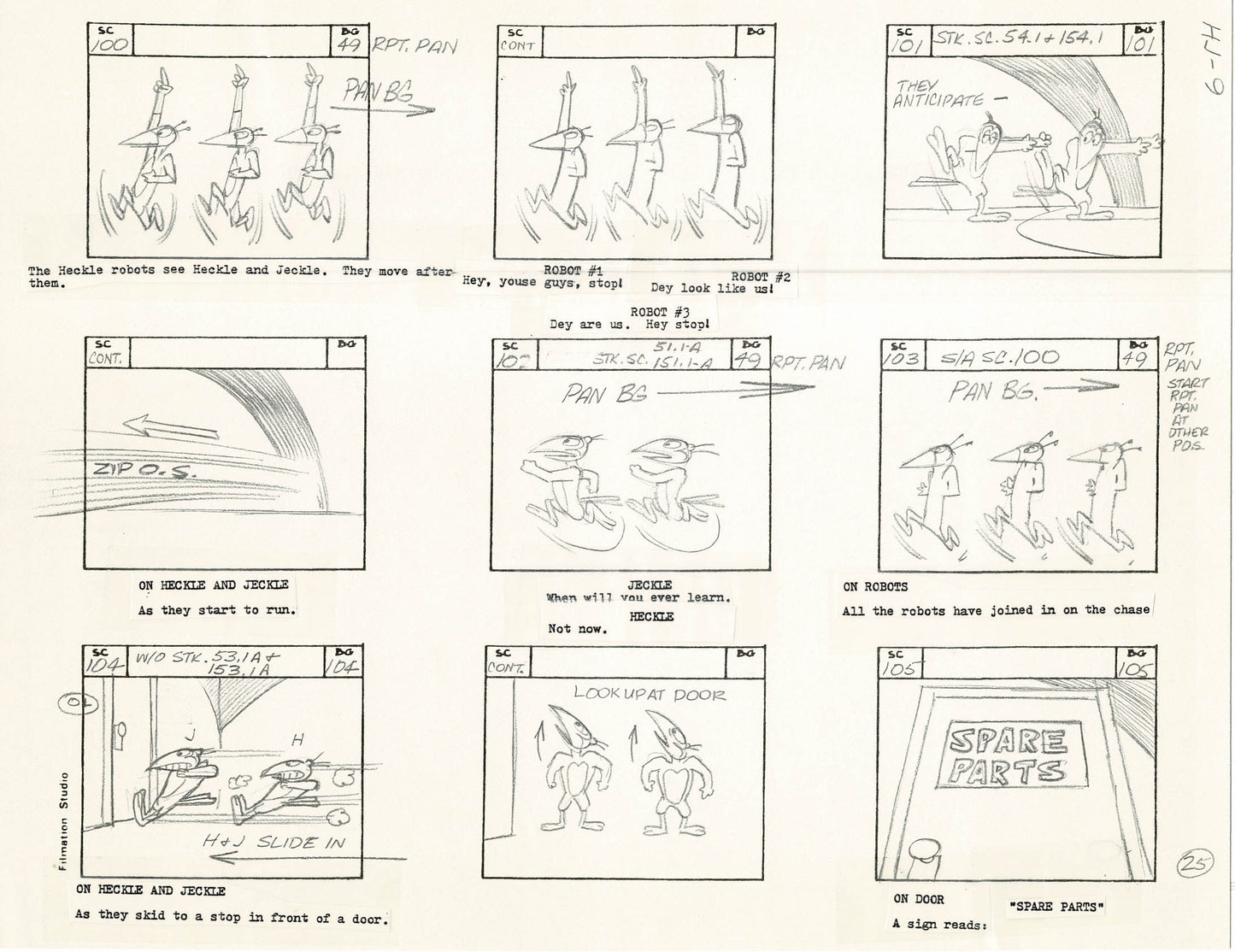 Heckle and Jeckle Storyboard Art Cartoon 2 Pages Vintage Filmation 1979 A-025n26