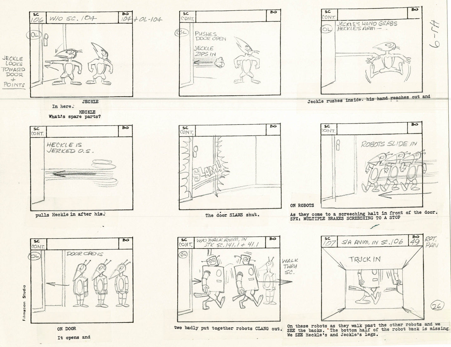 Heckle and Jeckle Storyboard Art Cartoon 2 Pages Vintage Filmation 1979 A-025n26