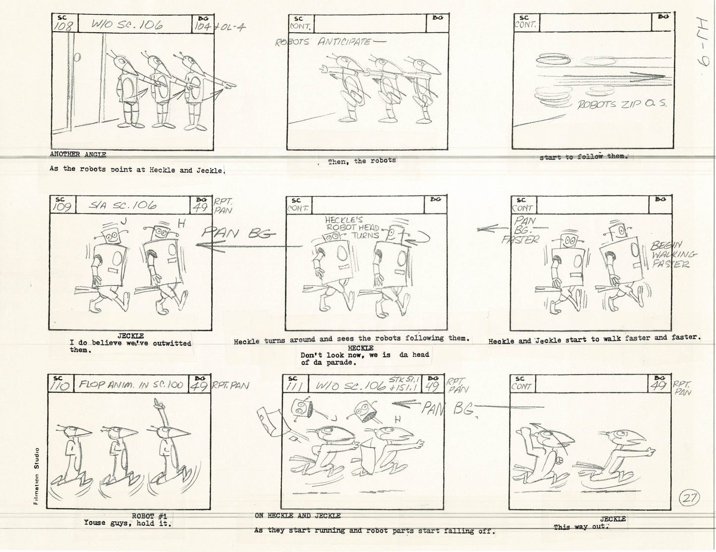 Heckle and Jeckle Storyboard Art Cartoon 2 Pages Vintage Filmation 1979 A-027n28