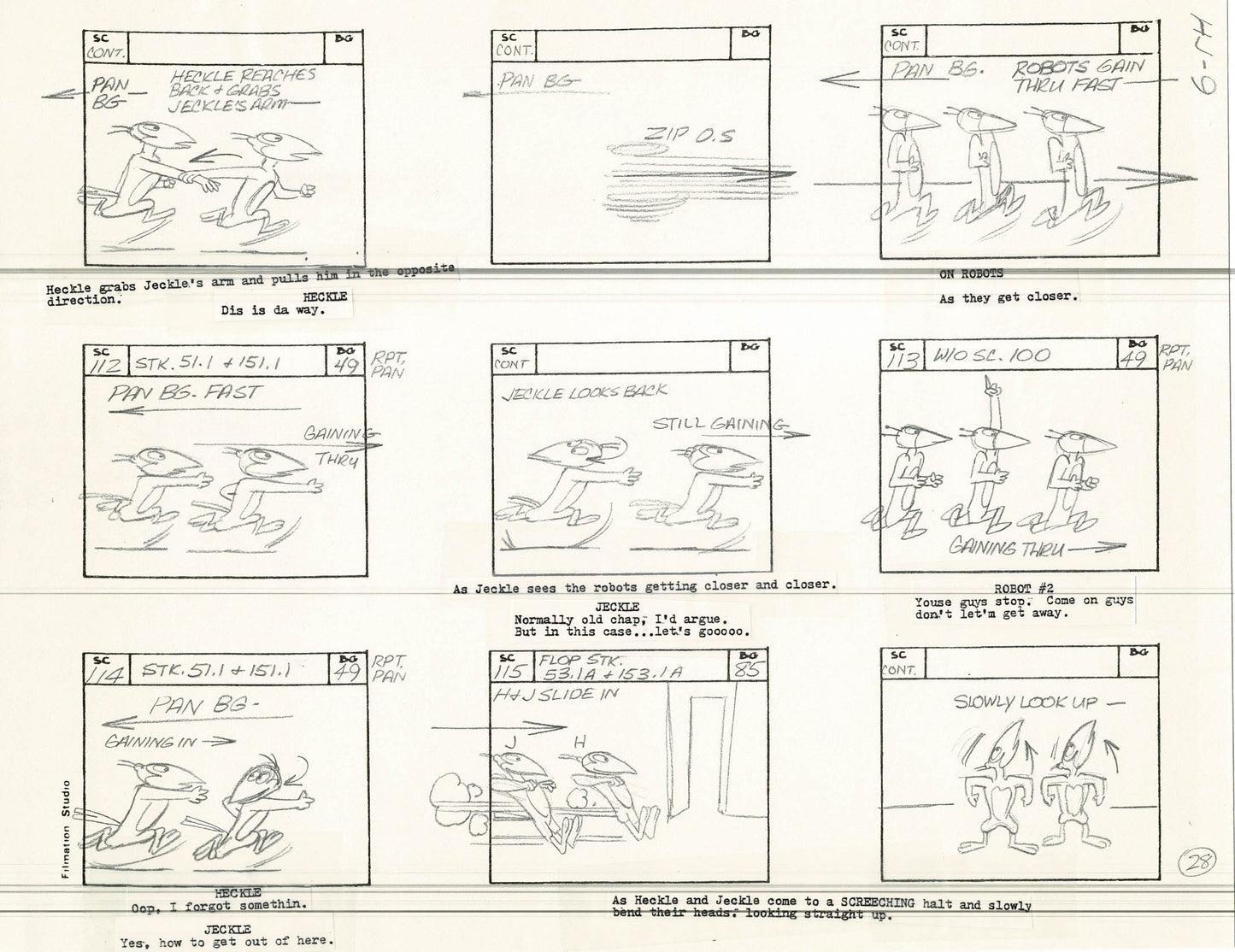 Heckle and Jeckle Storyboard Art Cartoon 2 Pages Vintage Filmation 1979 A-027n28