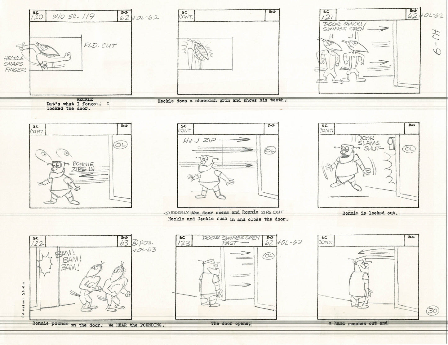 Heckle and Jeckle Storyboard Art Cartoon 2 Pages Vintage Filmation 1979 A-029n30