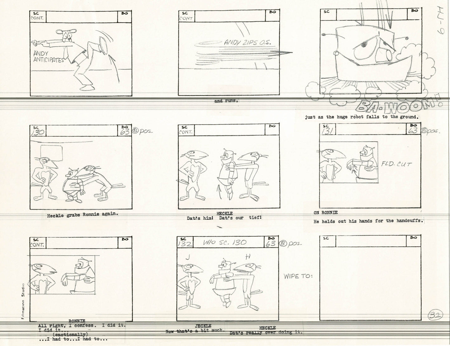 Heckle and Jeckle Storyboard Art Cartoon 2 Pages Vintage Filmation 1979 A-031n32