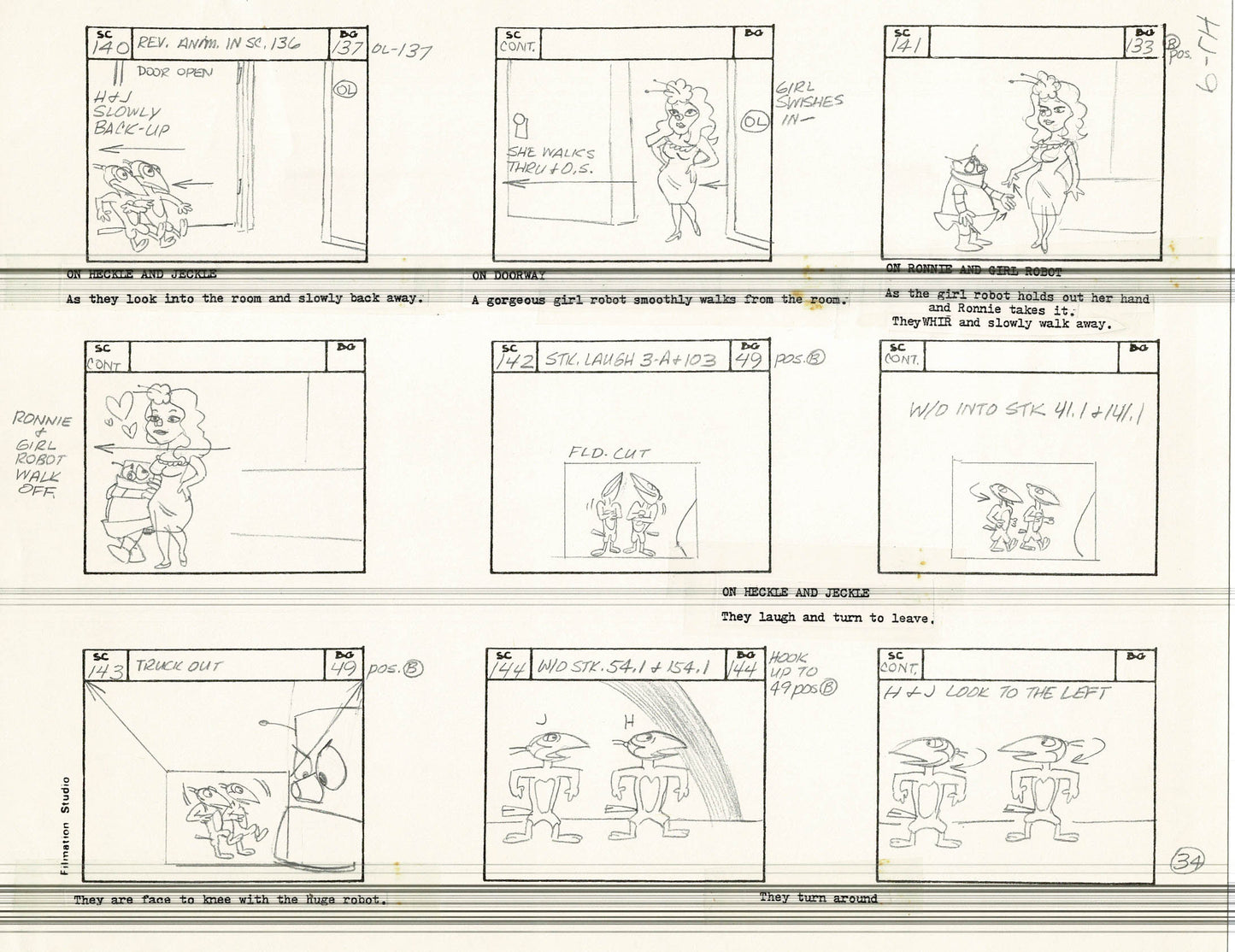 Heckle and Jeckle Storyboard Art Cartoon 2 Pages Vintage Filmation 1979 A-033n34