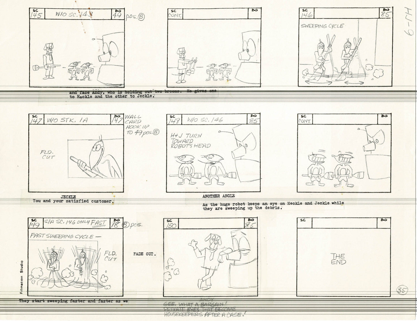 Heckle and Jeckle Storyboard Art Cartoon Page Vintage Filmation 1979 A-035