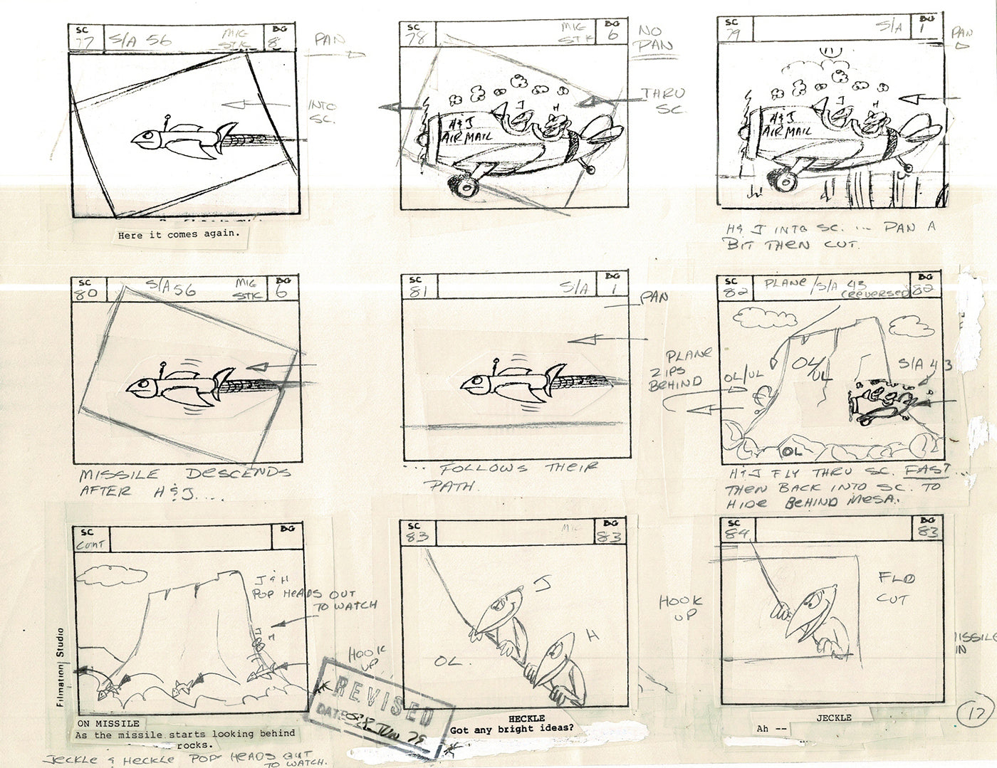 Heckle and Jeckle Storyboard Art Cartoon 2 Pages Vintage Filmation 1979 F-21