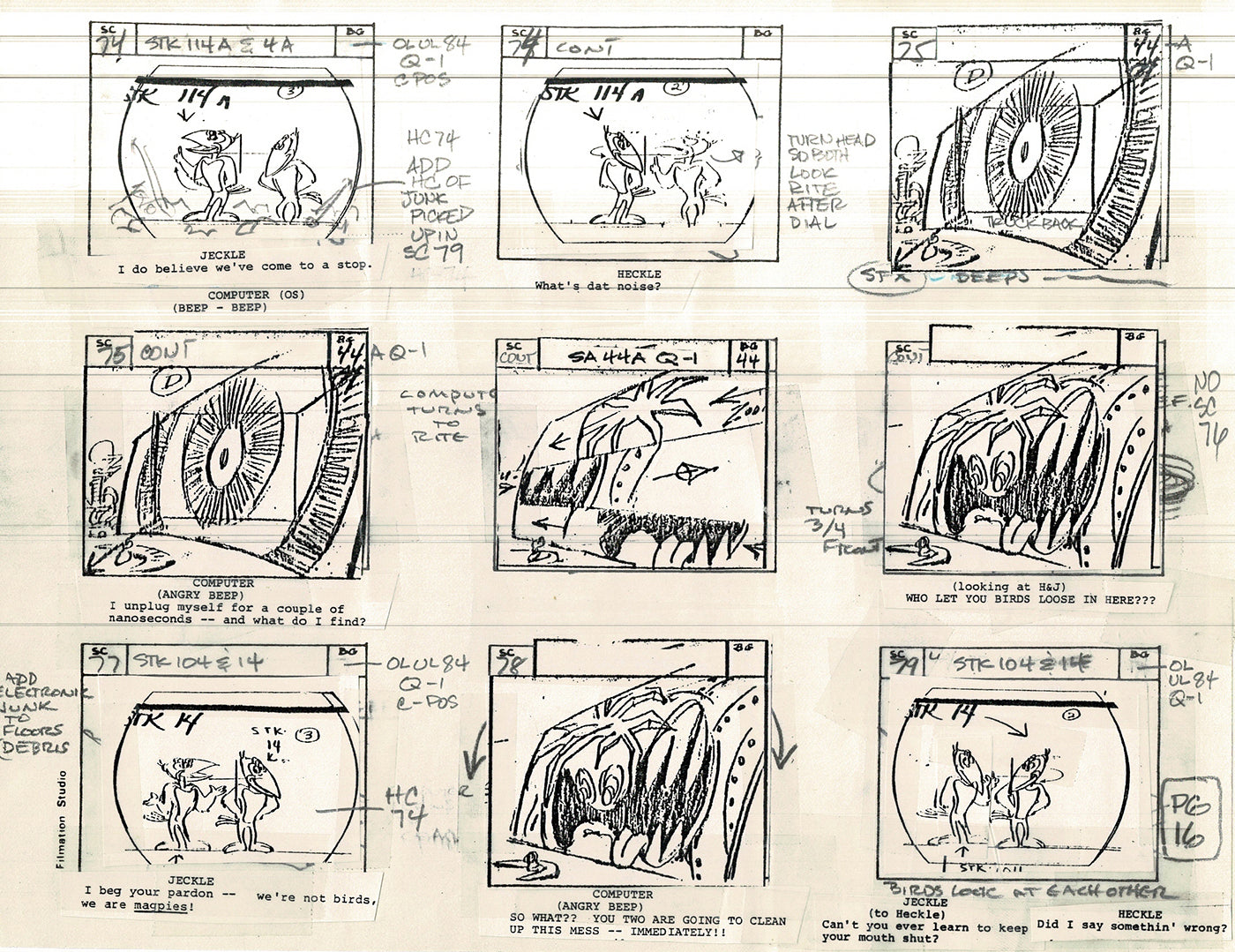 Heckle and Jeckle Storyboard Art Cartoon 2 Pages Vintage Filmation 1979 H-09