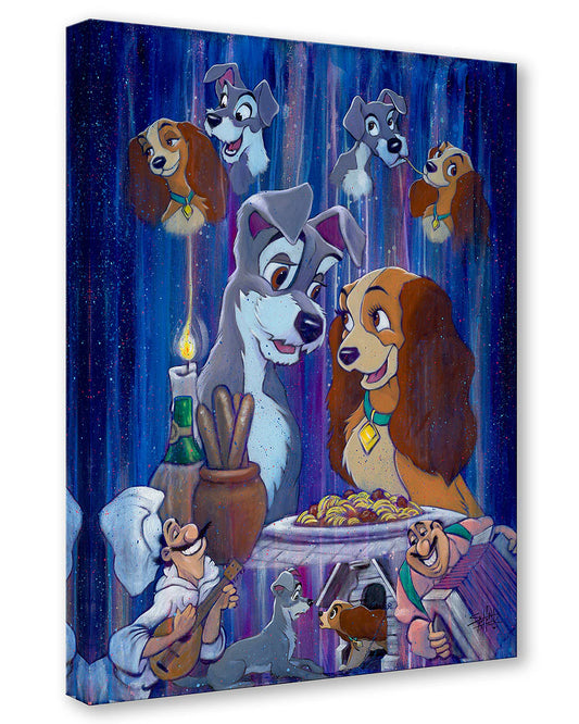 Lady and the Tramp Walt Disney Fine Art Stephen Fishwick Limited Edition Treasures on Canvas Print TOC Happy Couple