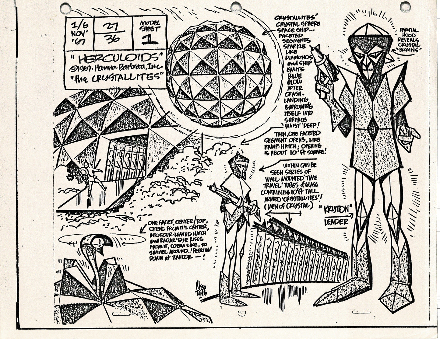 Herculoids 1967 Alex Toth Production Model Sheet Copy Lot of 16 Pages from Hanna Barbera