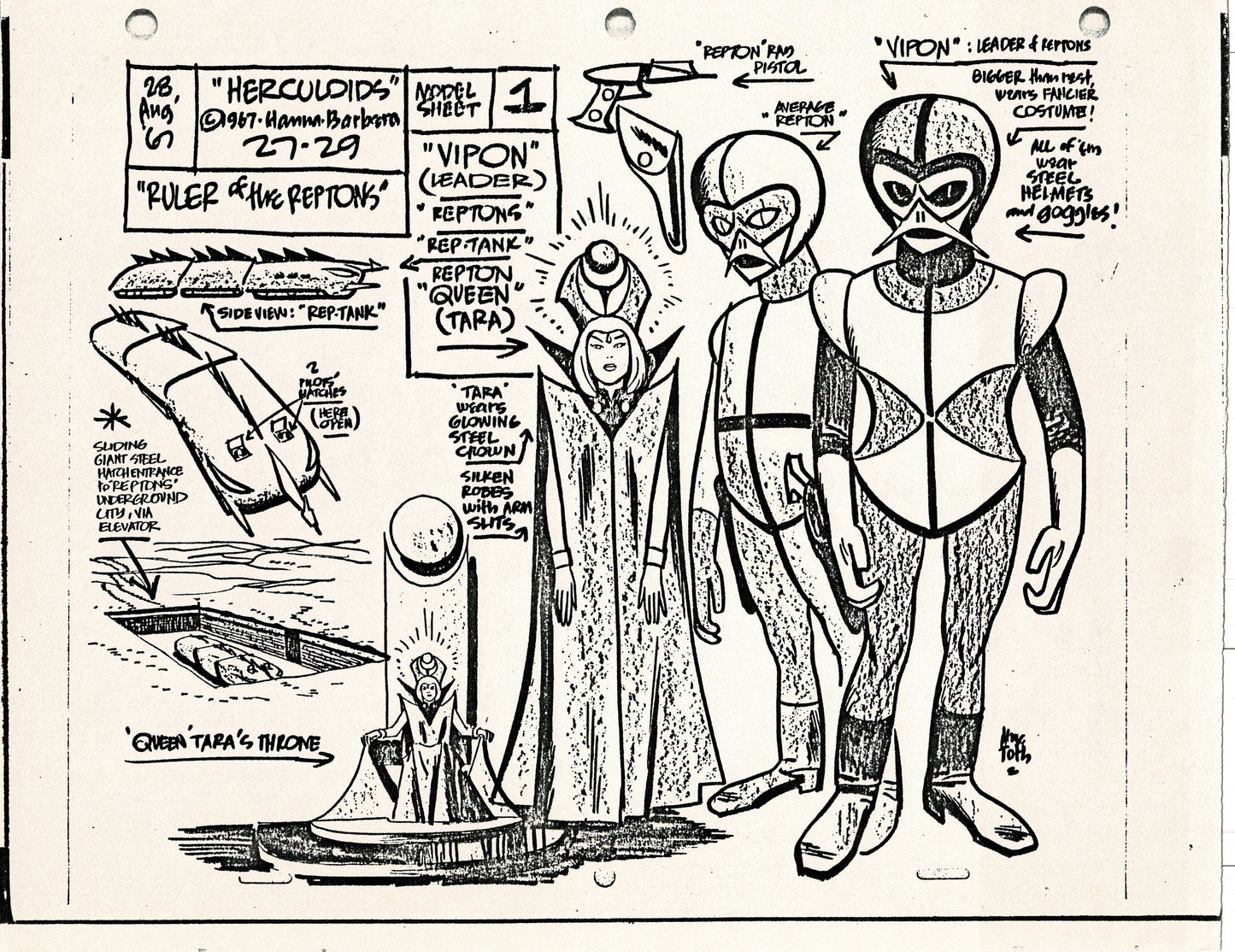 Herculoids 1967 Alex Toth Production Model Sheet Copy Lot of 16 Pages from Hanna Barbera