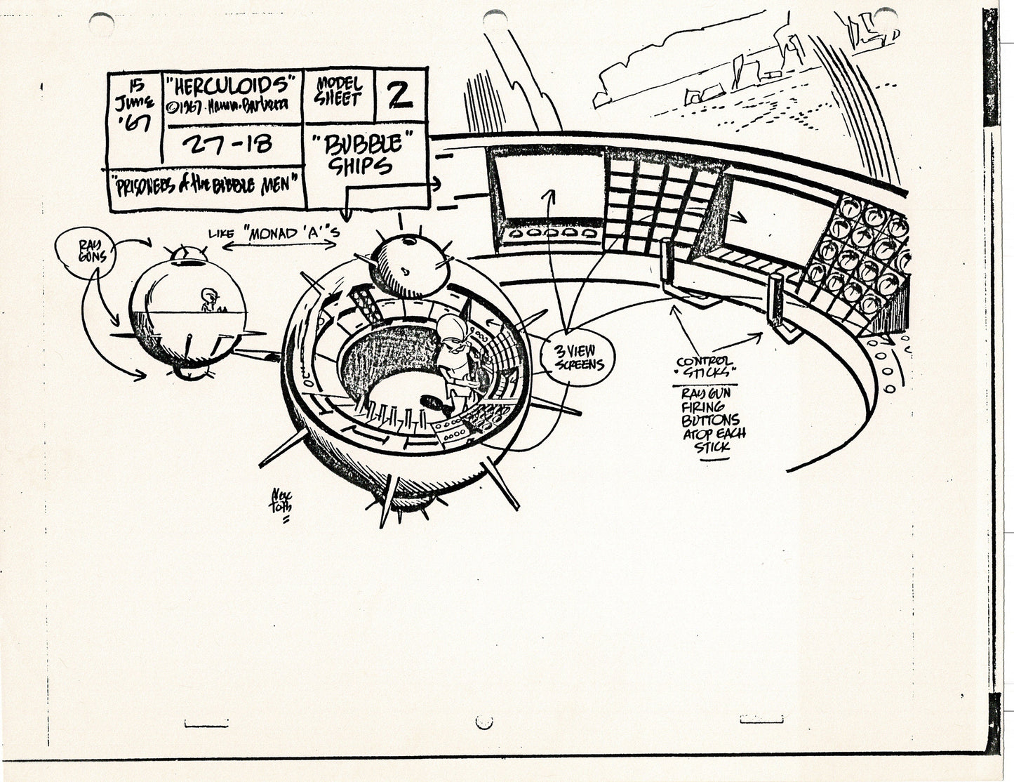 Herculoids 1967 Alex Toth Production Model Sheet Copy Lot of 16 Pages from Hanna Barbera