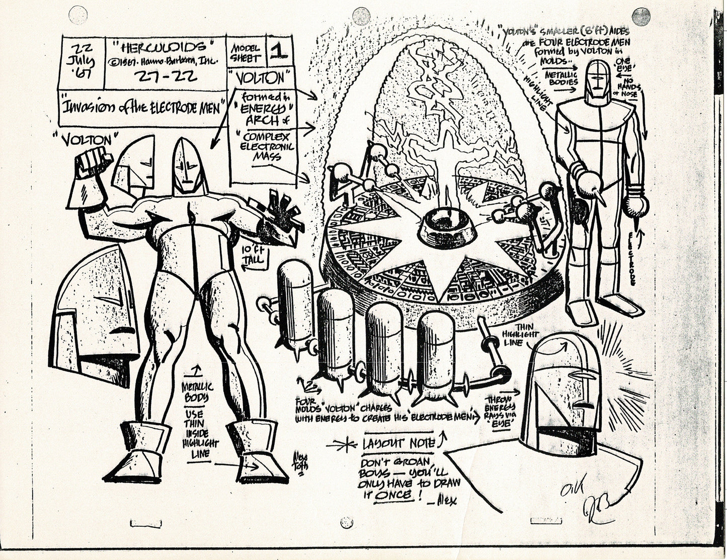 Herculoids 1967 Alex Toth Production Model Sheet Copy Lot of 16 Pages from Hanna Barbera