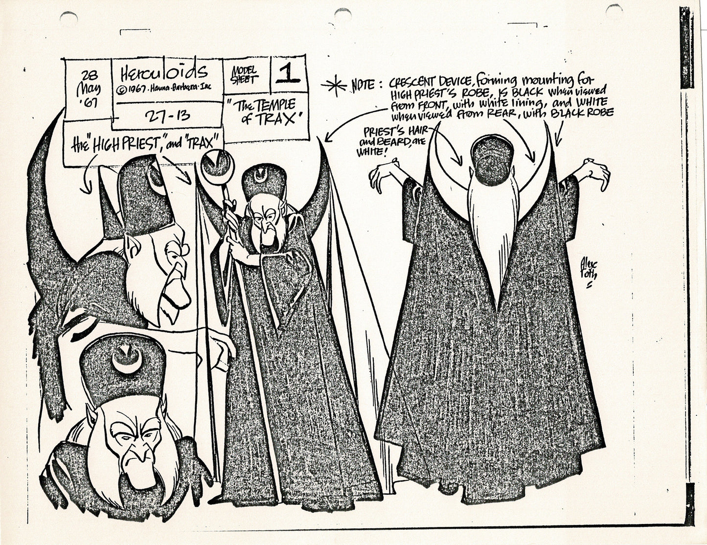 Herculoids 1967 Alex Toth Production Model Sheet Copy Lot of 16 Pages from Hanna Barbera