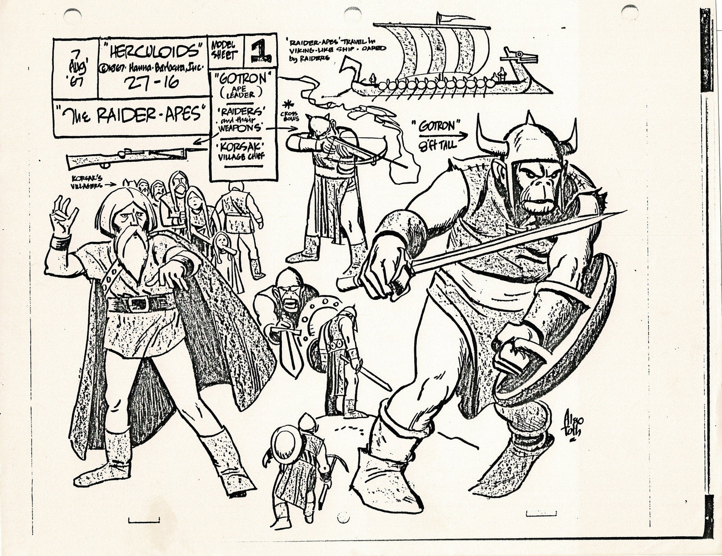 Herculoids 1967 Alex Toth Production Model Sheet Copy Lot of 16 Pages from Hanna Barbera