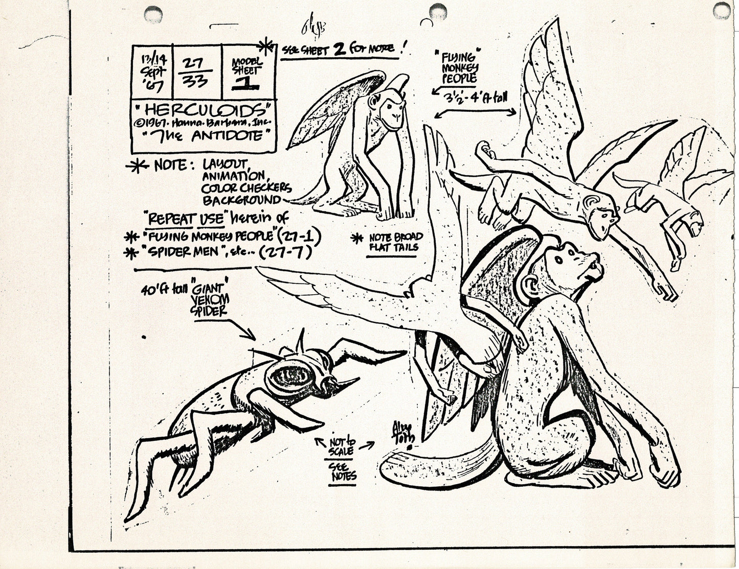 Herculoids 1967 Alex Toth Production Model Sheet Copy Lot of 16 Pages from Hanna Barbera