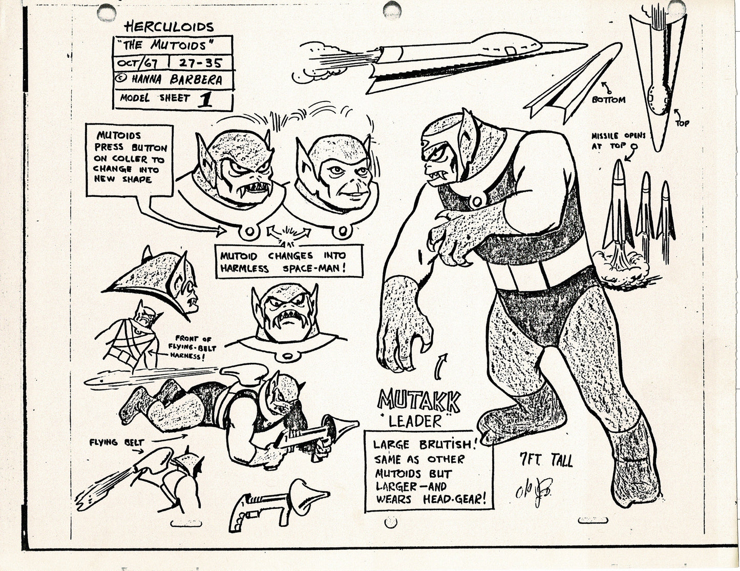 Herculoids 1967 Alex Toth Production Model Sheet Copy Lot of 16 Pages from Hanna Barbera