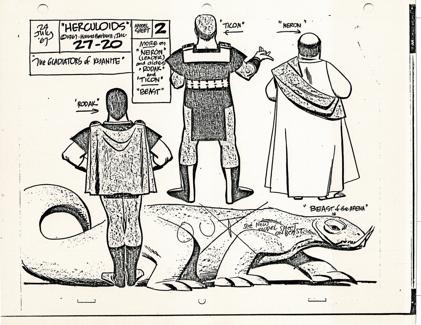 Herculoids 1967 Alex Toth Production Model Sheet Copy Lot of 16 Pages from Hanna Barbera
